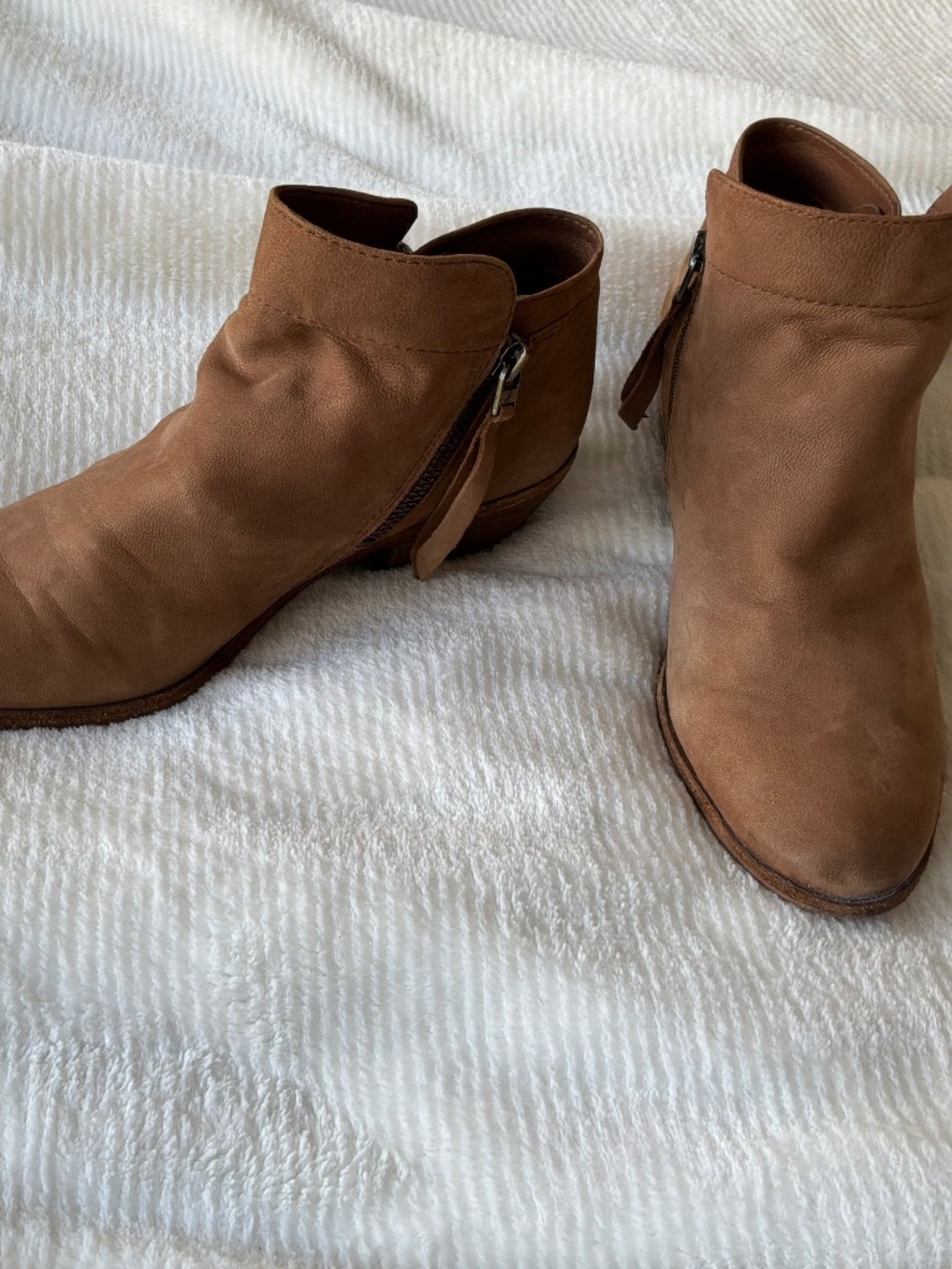 Sam Edelman Packer Suede Ankle Bootues Golden Brown Double Zip Size 7.5